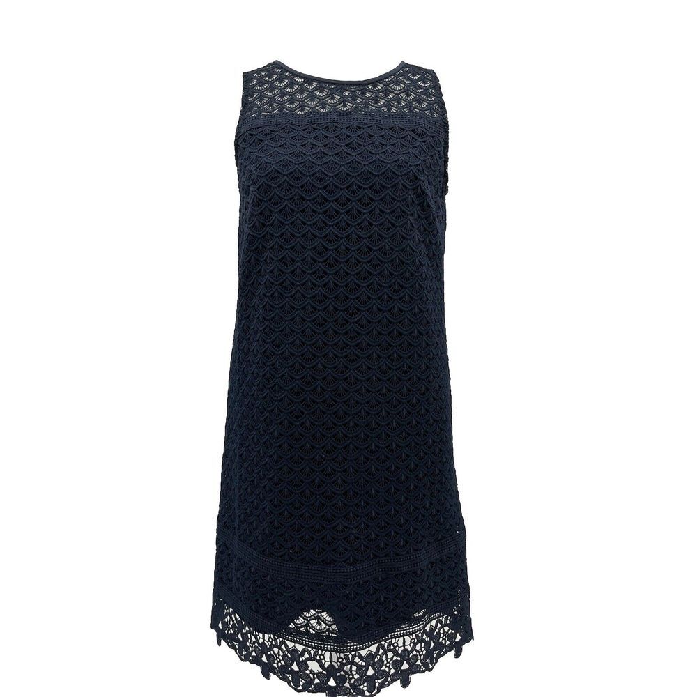 NWT Ann Taylor‎ Loft Navy Blue Fan Crochet Lace Shift Dress Size 0 Sleeveless